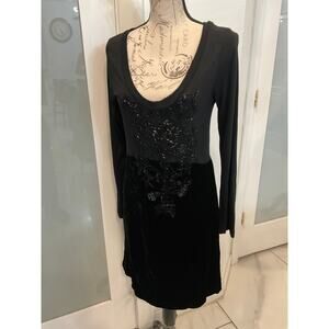 Johnny Was 4 Love And Liberty black cotton and velvet dress intricate beaded M